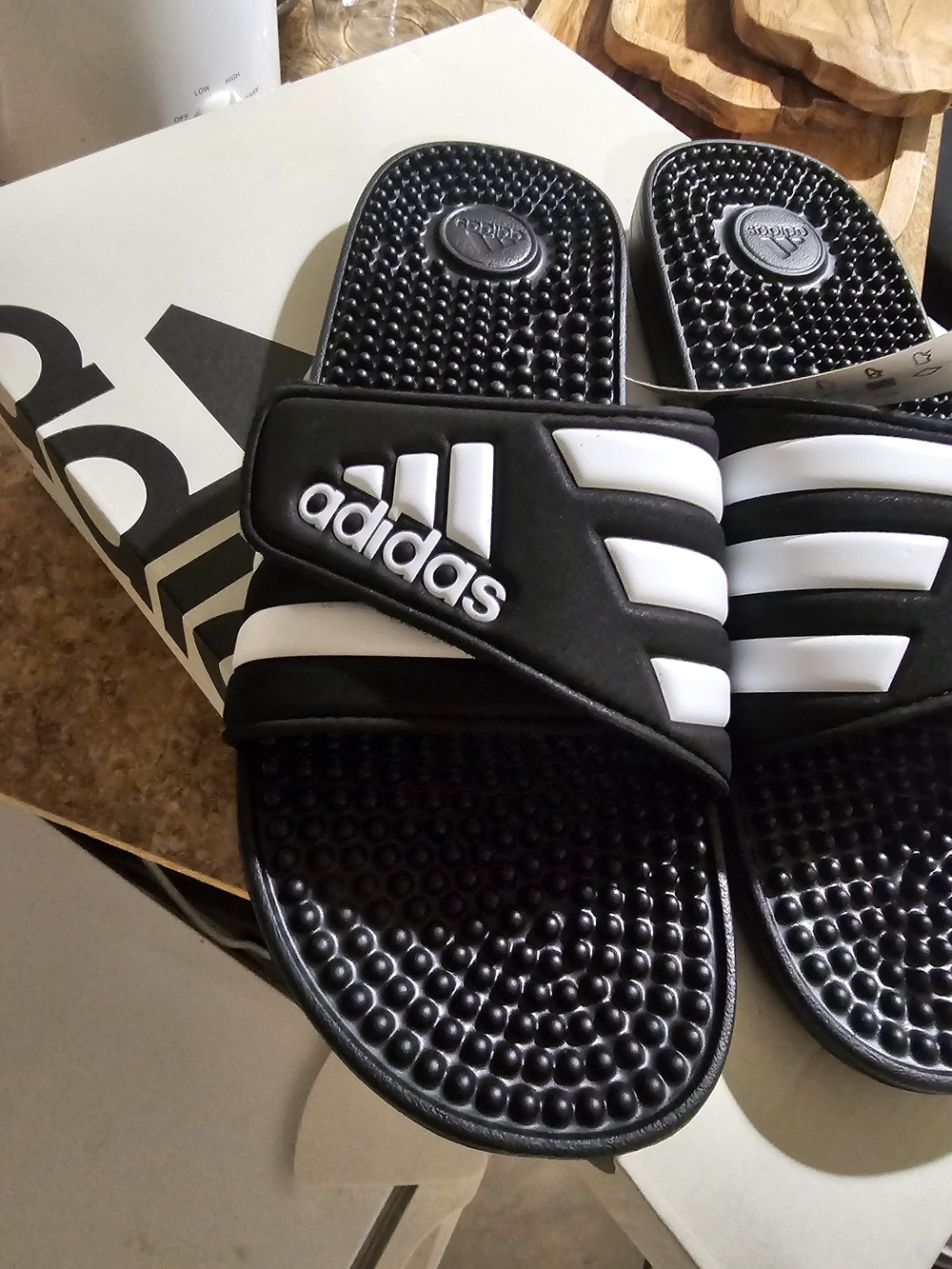 adidas Black and White Adjustable Strap Slide Sandals